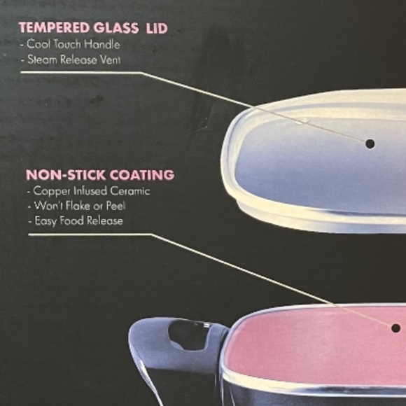 ECO-CHEF -Electric Skillet, Ceramic Nonstick. 1400 watts, 12" square pan, copper - Picture 4 of 11